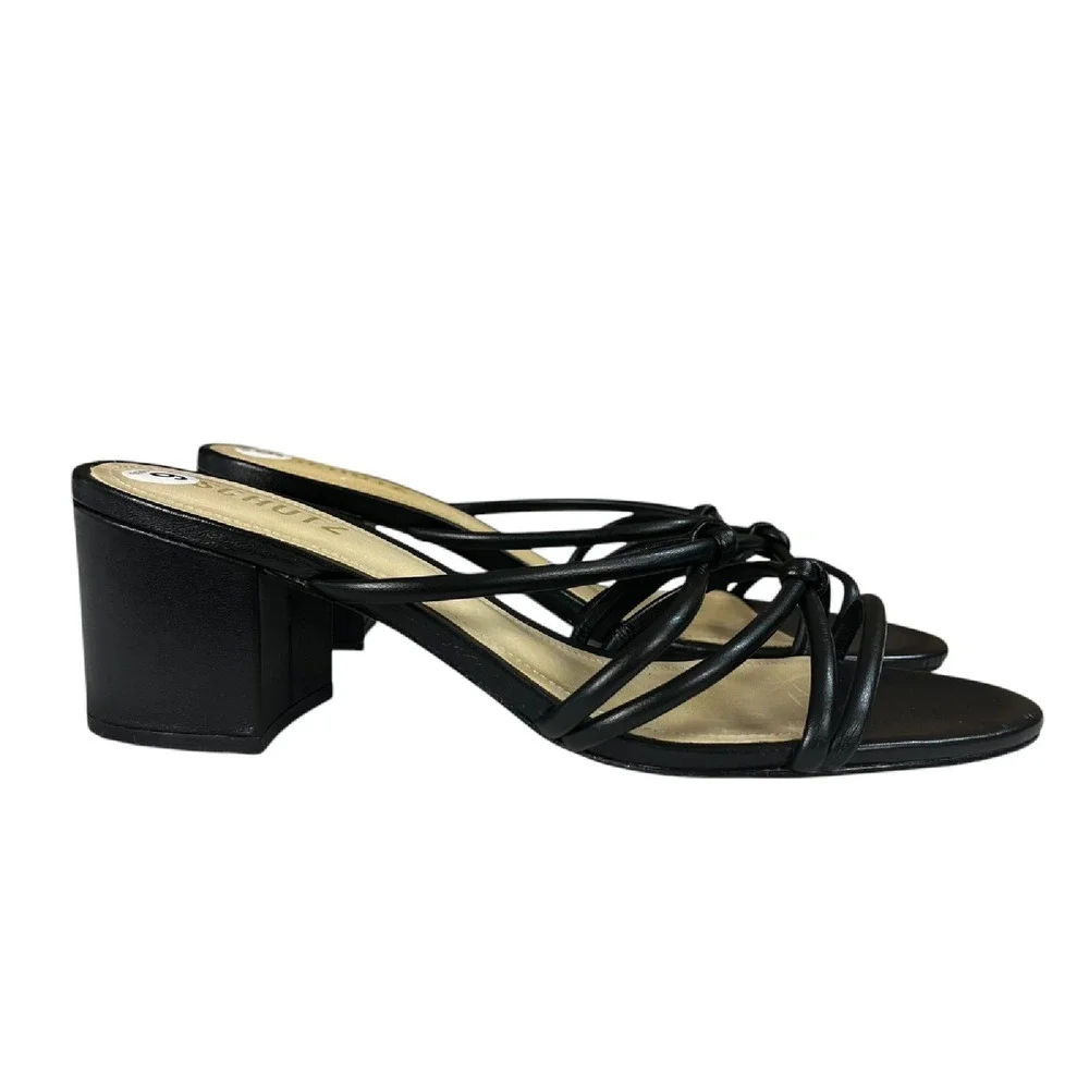 SCHUTZ Princey Black Leather Strappy Block Heel Slip On Sandals Womens Size 10.5